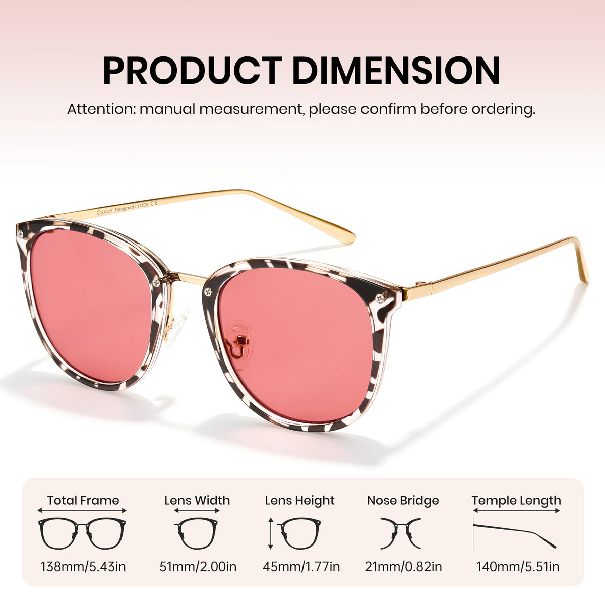 blue light blocking sleep glasses, bean frame pink AC lens, gold metal temples