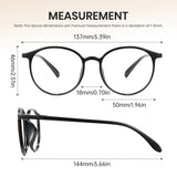 Black eyeglasses with measurements on a beige background