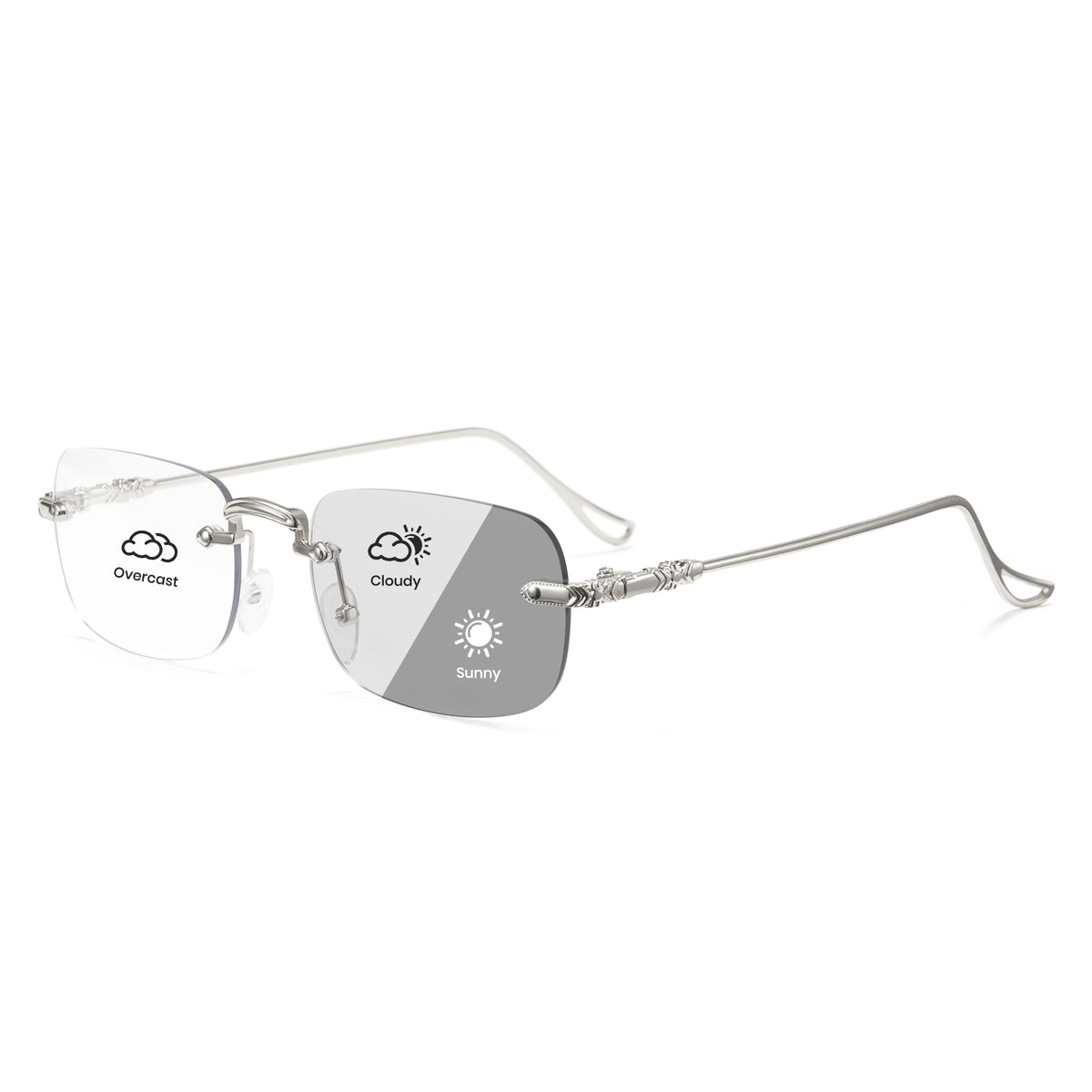 Cyxus Rimless UV400 Protection Metal Photochromic Glasses 8222