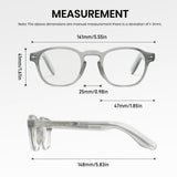 Measurement chart of Cyxus 8230 glasses with dimensions labeled.