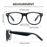 Cyxus smart glasses with measurements on a white background