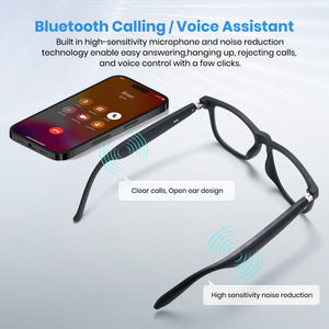 Cyxus Smart glasses 8284 with Bluetooth calling and voice assistant features on a light gray background