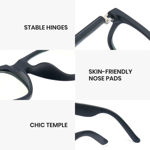 Cyxus smart glasses with highlighted features on a white background