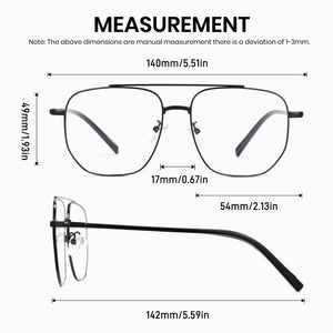 Measurement for Cyxus TR90 Double Bridge Aviator Computer Glasses 8299