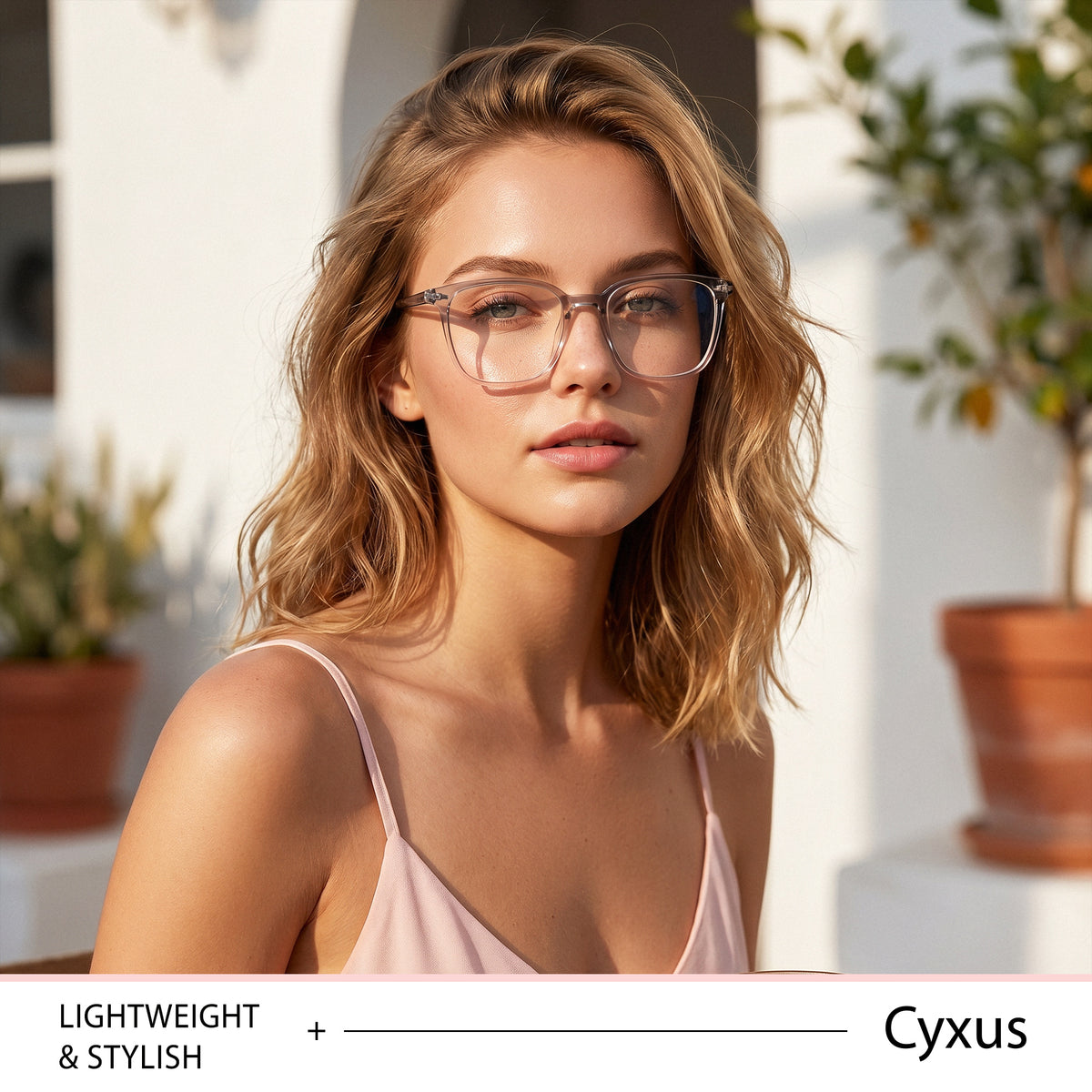 Wearing oversized square anti-blue light glasses lightweight TR90 frame