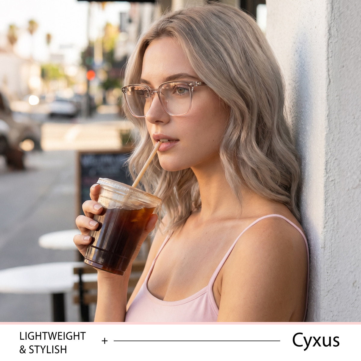 Wearing oversized square anti-blue light glasses, lightweight TR90 frame