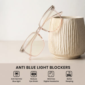Close-up of TR90 frame and clear anti-blue light AC lens, large square unisex computer glasses