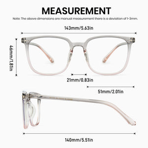 Close-up of TR90 frame and clear anti-blue light AC lens, large square unisex computer glasses