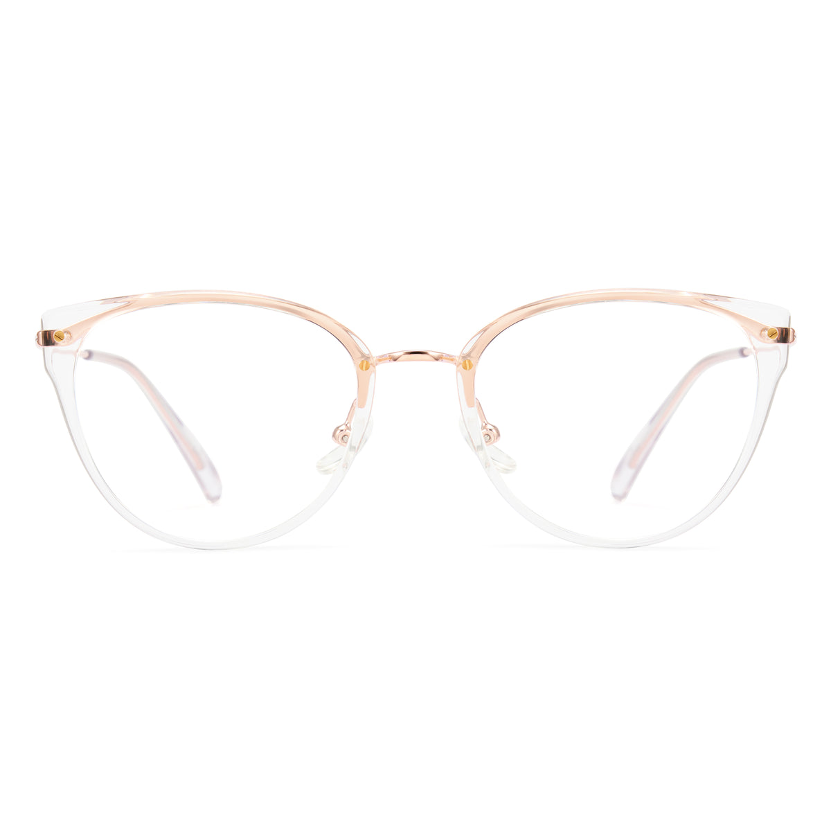 Gold-framed eyeglasses on a white background