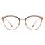 Cat-eye glasses with a gold frame on a white background