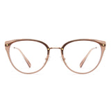 Cat-eye glasses with a gold frame on a white background