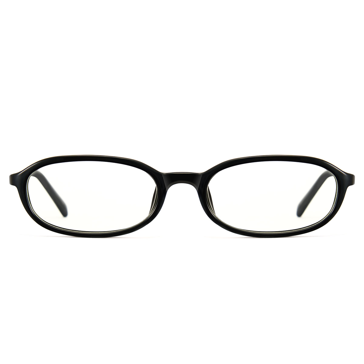 Office siren glasses in glossy black oval frame for a sharp work look
