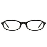 Office siren glasses in glossy black oval frame for a sharp work look