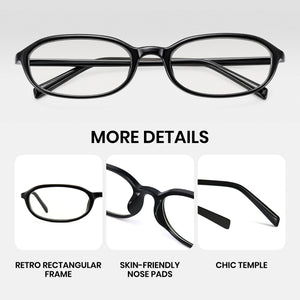 Office siren glasses in glossy black oval frame for a sharp work look
