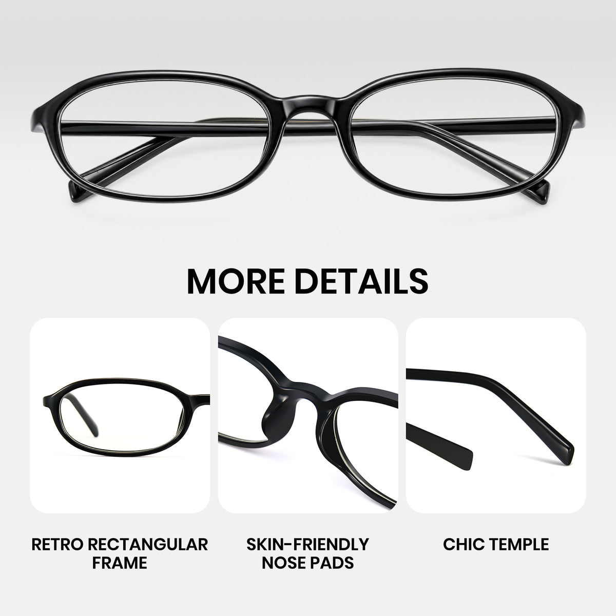 Office siren glasses in glossy black oval frame for a sharp work look