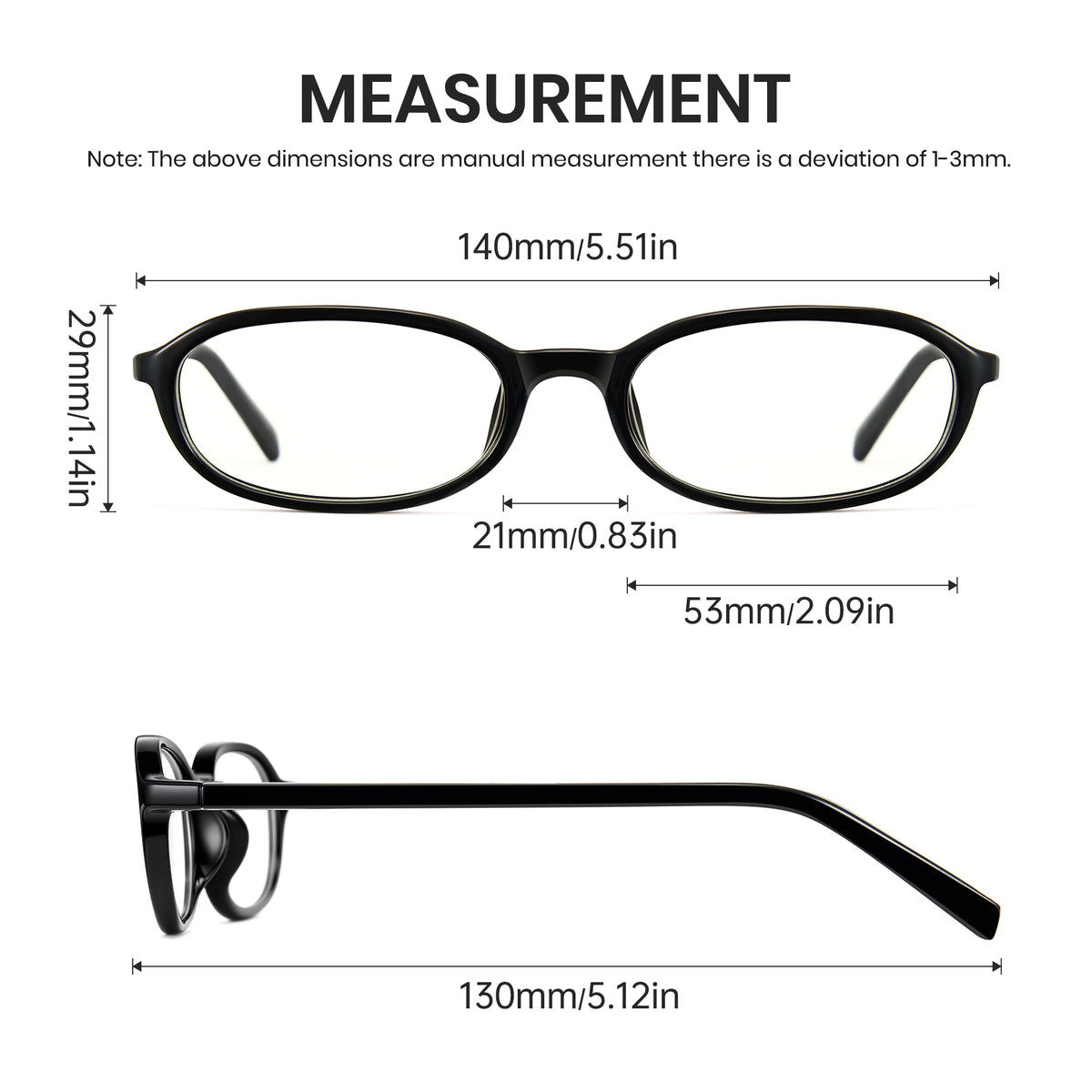 Office siren glasses in glossy black oval frame for a sharp work look