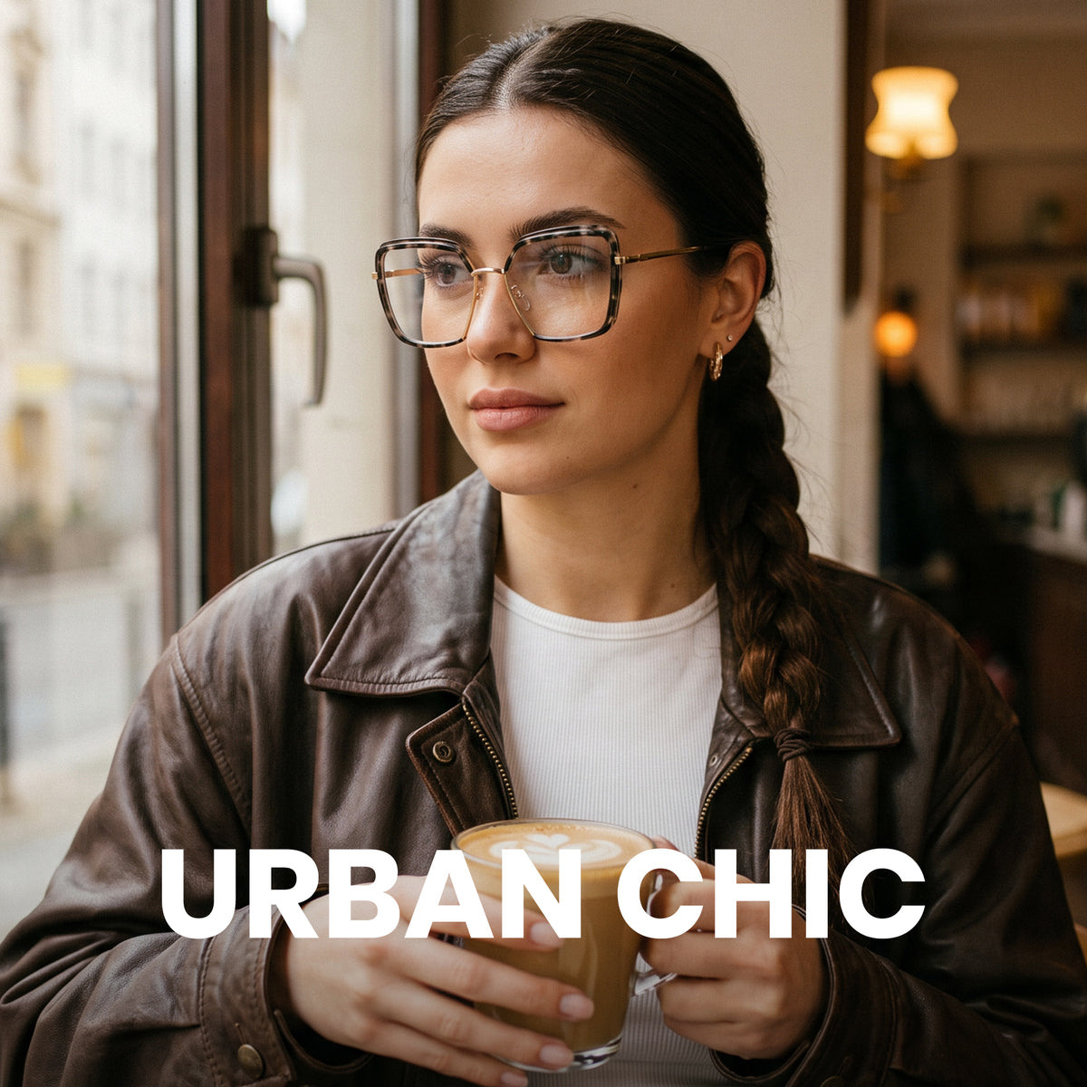 Tortoise oversized photochromic eyewear, gold metal arms, blue light blocking square frame