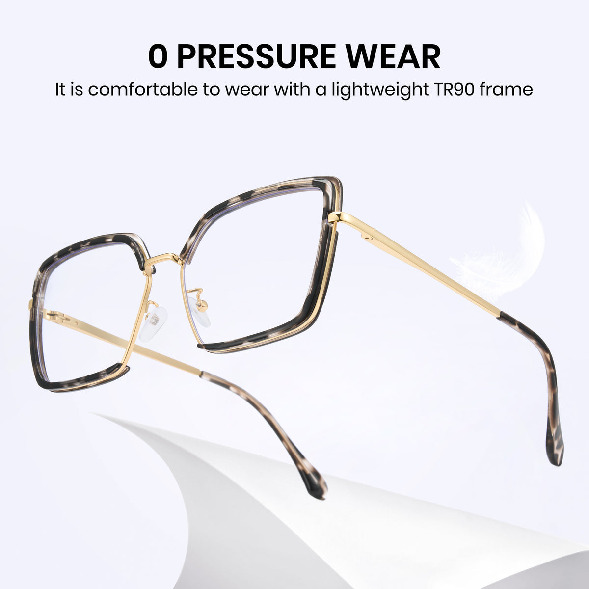 Tortoise oversized photochromic eyewear, gold metal arms, blue light blocking square frame