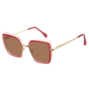 Red oversized photochromic blue light glasses, gold temples, TR90 square frame
