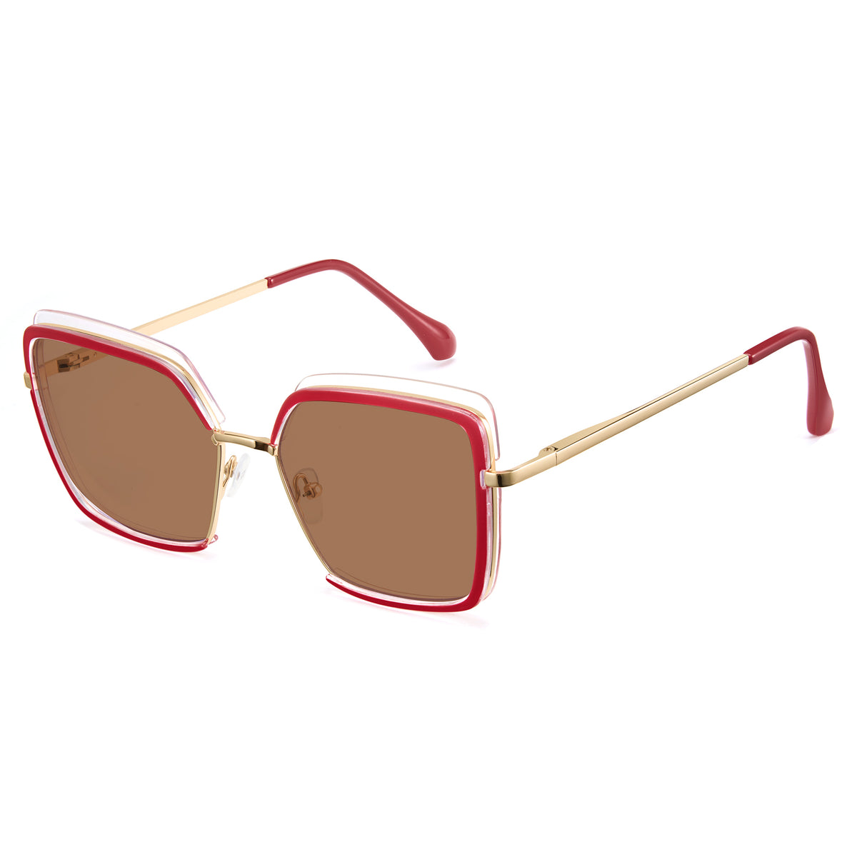 Red oversized photochromic blue light glasses, gold temples, TR90 square frame
