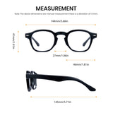 Black eyeglasses 8314 with measurements on a white background