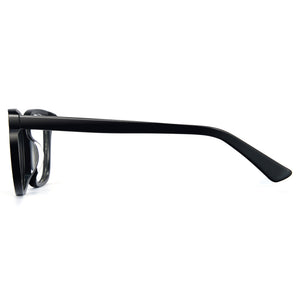 Glossy black rectangle anti-blue light glasses, acetate frame, white clear lens, minimalist computer eyewear