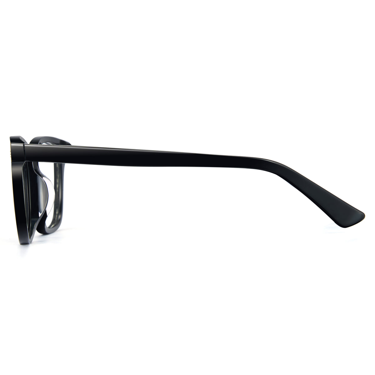 Glossy black rectangle anti-blue light glasses, acetate frame, white clear lens, minimalist computer eyewear