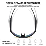 Glasses frame with flexible architecture on a white background
