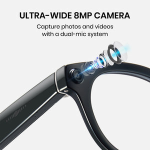 Ultra-wide 8MP camera with dual-mic system on a clear background
