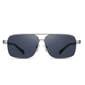 Polarized Sunglasses Men Double Bridge Silver Frame Blue Lens UV400