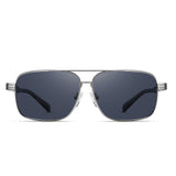 Polarized Sunglasses Men Double Bridge Silver Frame Blue Lens UV400