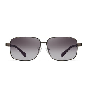 Sunglasses with dark gradient lenses on a white background