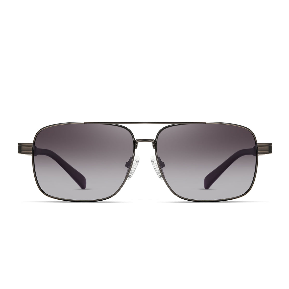Sunglasses with dark gradient lenses on a white background