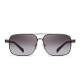 Sunglasses with dark gradient lenses on a white background