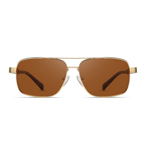 Polarized Sunglasses Men Double Bridge Gold Frame Brown Lens Driving Eyewear