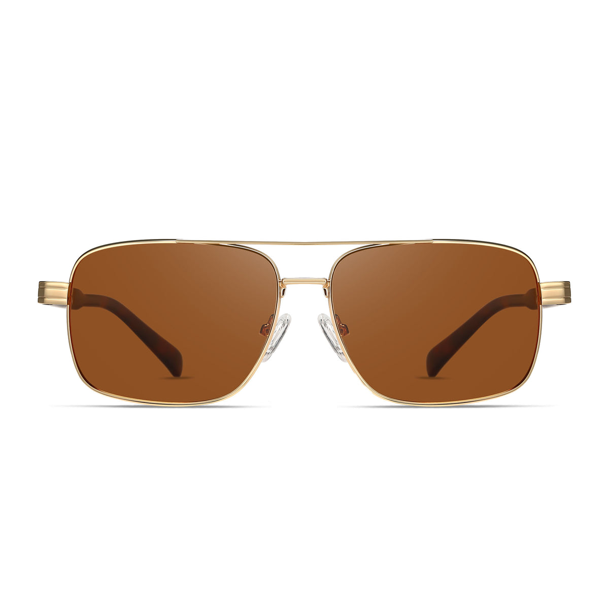 Polarized Sunglasses Men Double Bridge Gold Frame Brown Lens Driving Eyewear