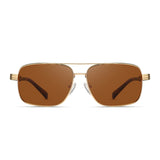 Polarized Sunglasses Men Double Bridge Gold Frame Brown Lens Driving Eyewear