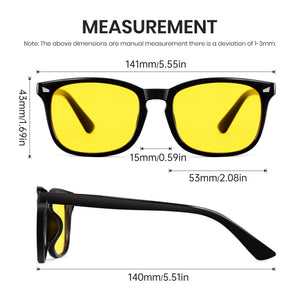 Glossy black photochromic night vision sunglasses, yellow to tea polarized lens, rectangle PC frame