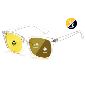 Rectangle photochromic driving sunglasses, polarized blue light blocking, yellow-tea lens, PC frame (P1082Hi34)