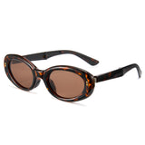 foldable polarized oval sunglasses brown TAC lenses unisex PC frame spring temples silicone nose pads travel driving fishing