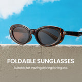 foldable polarized oval sunglasses brown TAC lenses unisex PC frame spring temples silicone nose pads travel driving fishing
