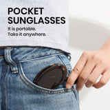 foldable polarized oval sunglasses brown TAC lenses unisex PC frame spring temples silicone nose pads travel driving fishing