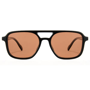 Glossy black aviator sunglasses, brown/orange polarized lens, double bridge