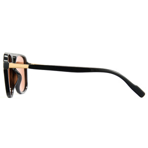 Glossy black aviator sunglasses, brown/orange polarized lens, double bridge