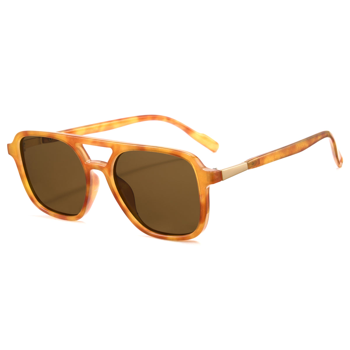 Yellow tortoise polarized aviator sunglasses, brown lens, double bridge