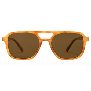 Yellow tortoise polarized aviator sunglasses, brown lens, double bridge