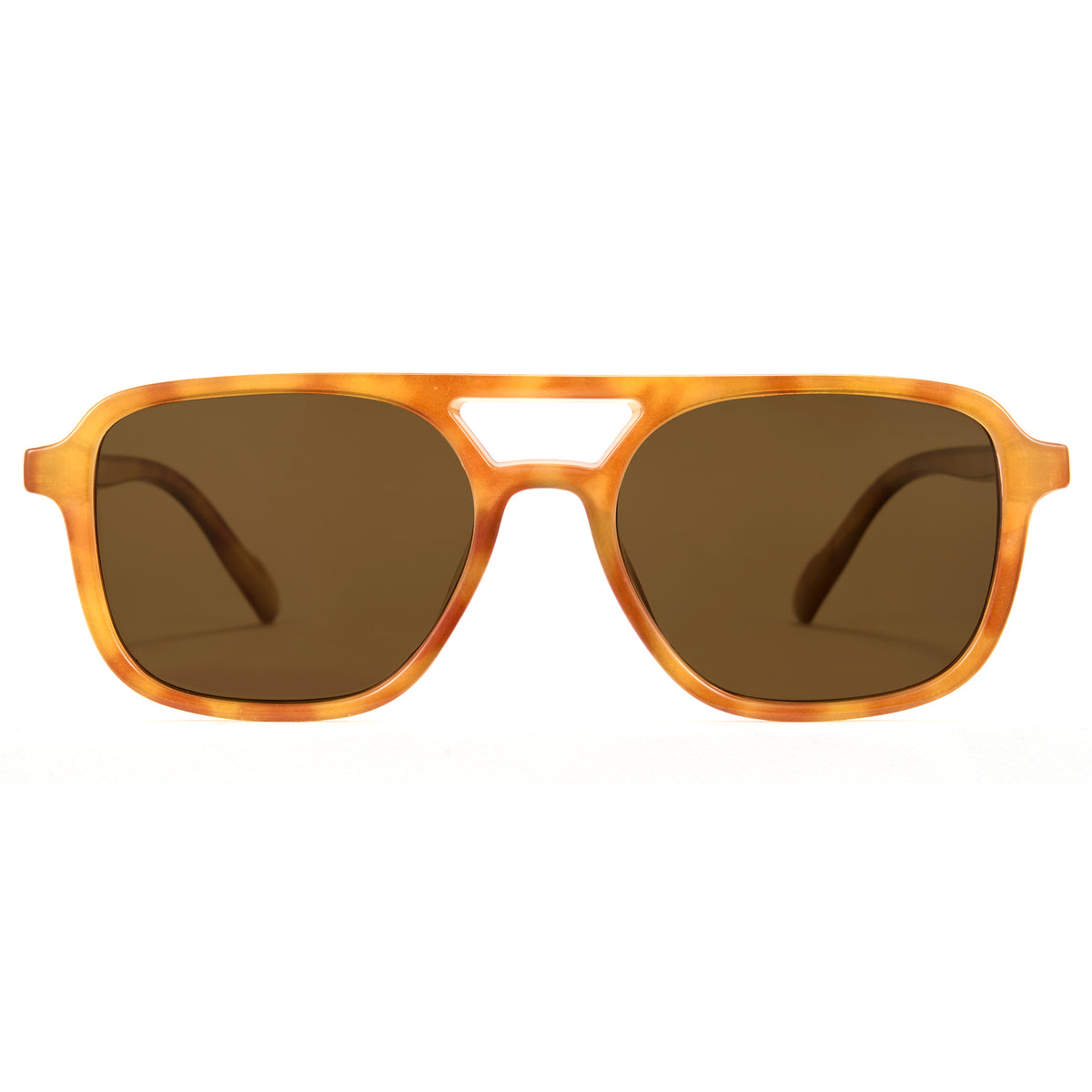 Yellow tortoise polarized aviator sunglasses, brown lens, double bridge