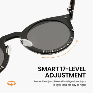Sunglasses with a smart 17-level adjustment feature on a white background