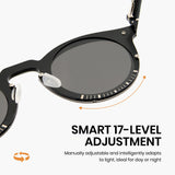 Sunglasses with a smart 17-level adjustment feature on a white background
