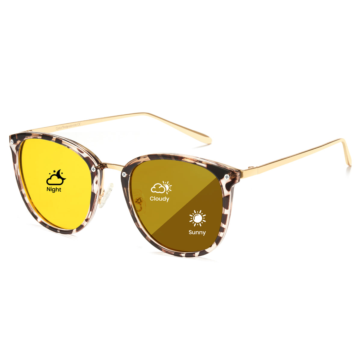 TR90 night vision sunglasses with yellow photochromic lens and gold temples, P1869Hi03